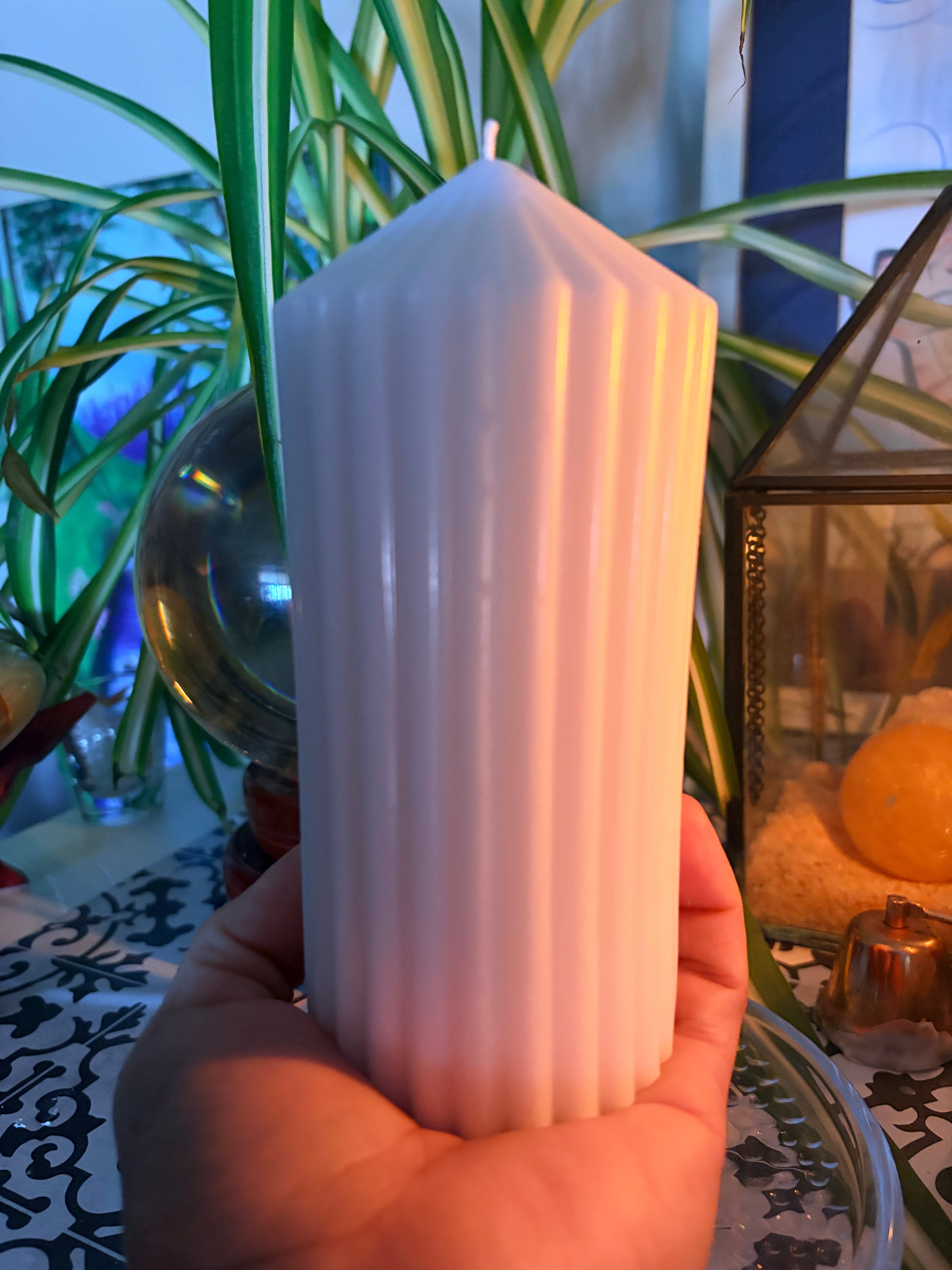 16 oz Unscented Pillar Candle with Glass Dish