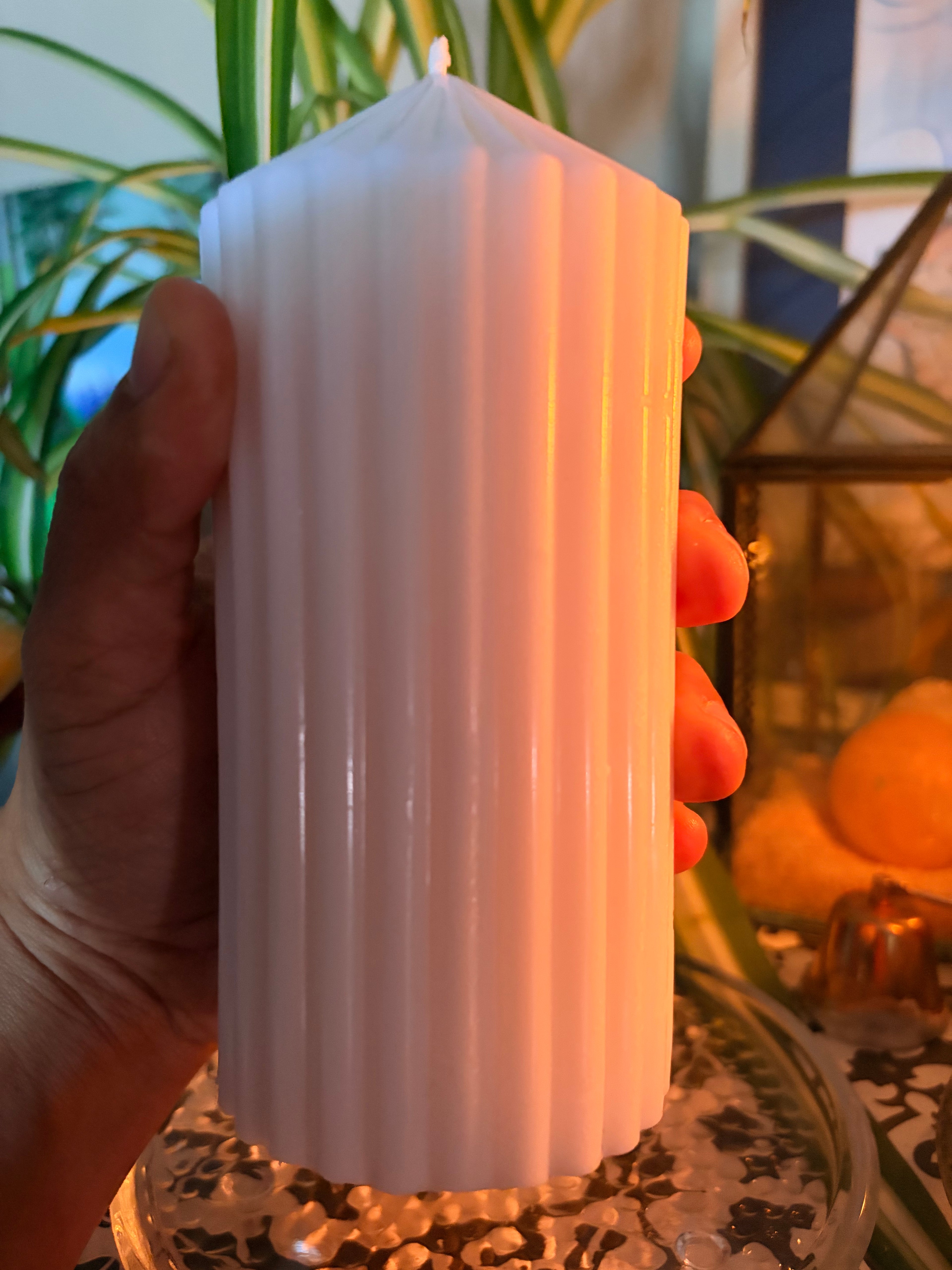 16 oz Unscented Pillar Candle with Glass Dish