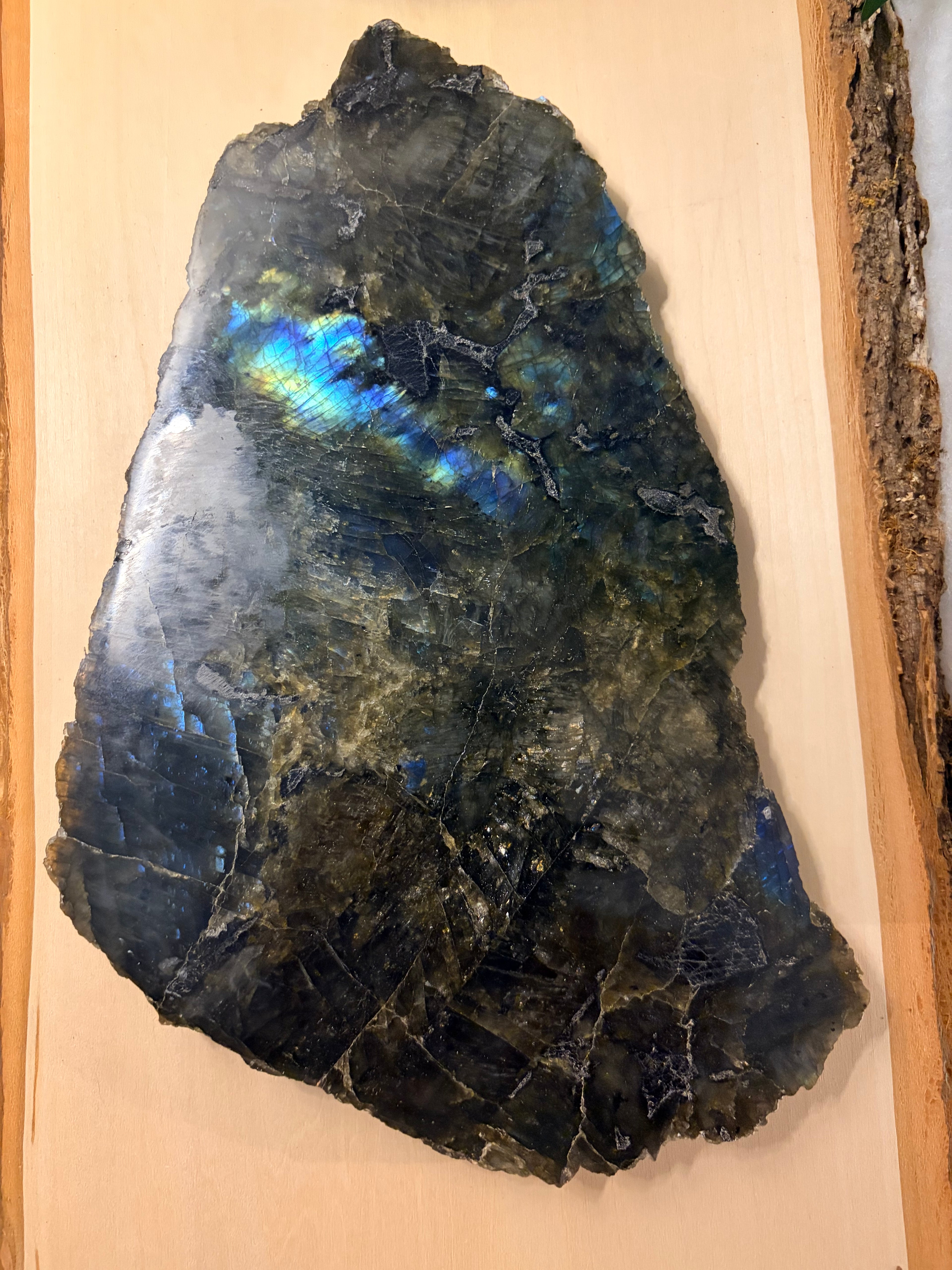 Labradorite Polished Slab with Raw Edges – Collector's Statement Piece